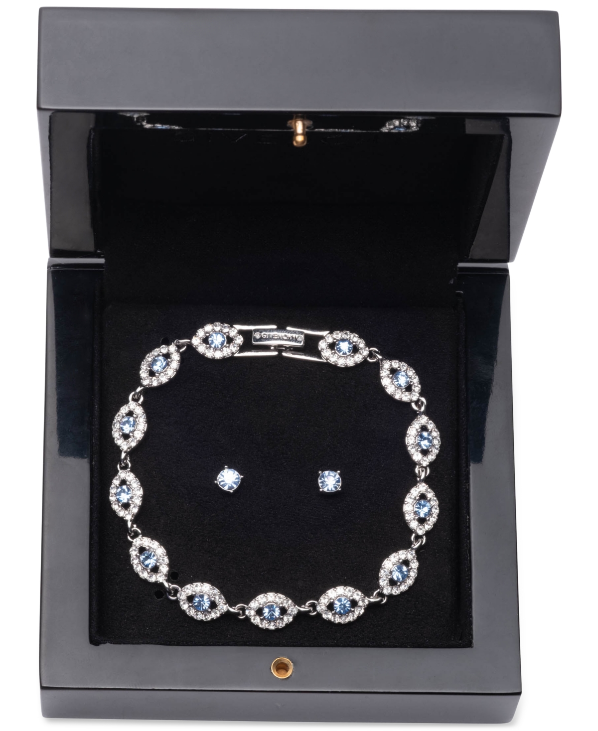 Silver-Tone 2-Pc. Set Stone & Crystal Link Bracelet & Crystal Stud Earrings - Turq/aqua