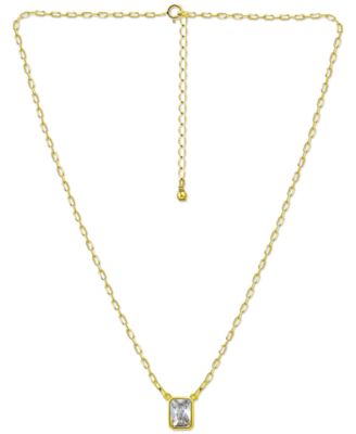 Cubic Zirconia Octagon Bezel Solitaire Pendant Necklace, 16" + 2" extender, Created for Macy's