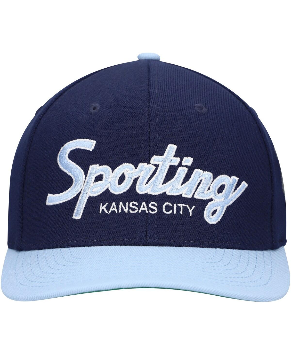 Mitchell & Ness Men's  Navy Sporting Kansas City Team Script 2.0 Stretch Snapback Hat In Navy