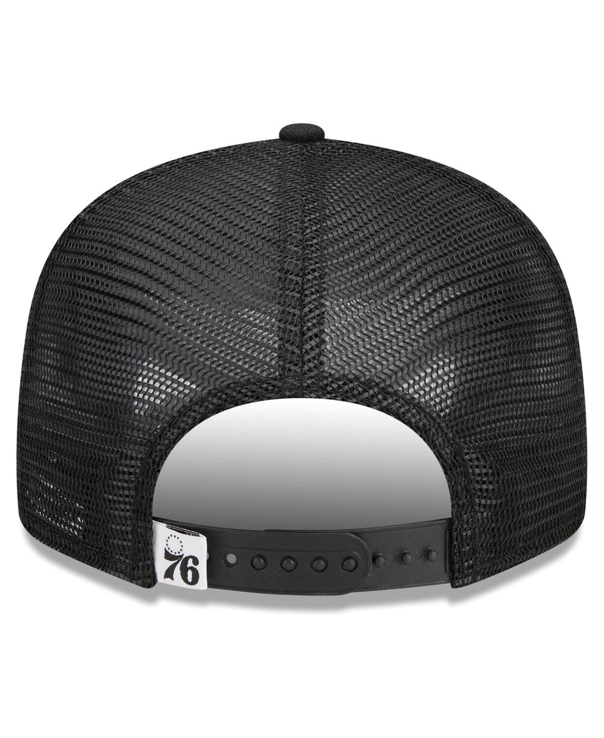 NEW ERA MEN'S NEW ERA BLACK PHILADELPHIA 76ERS EVERGREEN 9FIFTY TRUCKER SNAPBACK HAT 