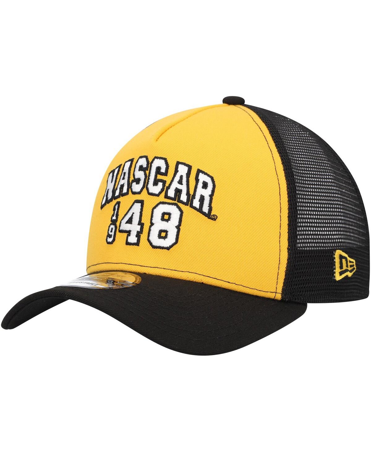 New Era Men's  Gold, Black Nascar 9forty A-frame Trucker Snapback Hat In Gold,black