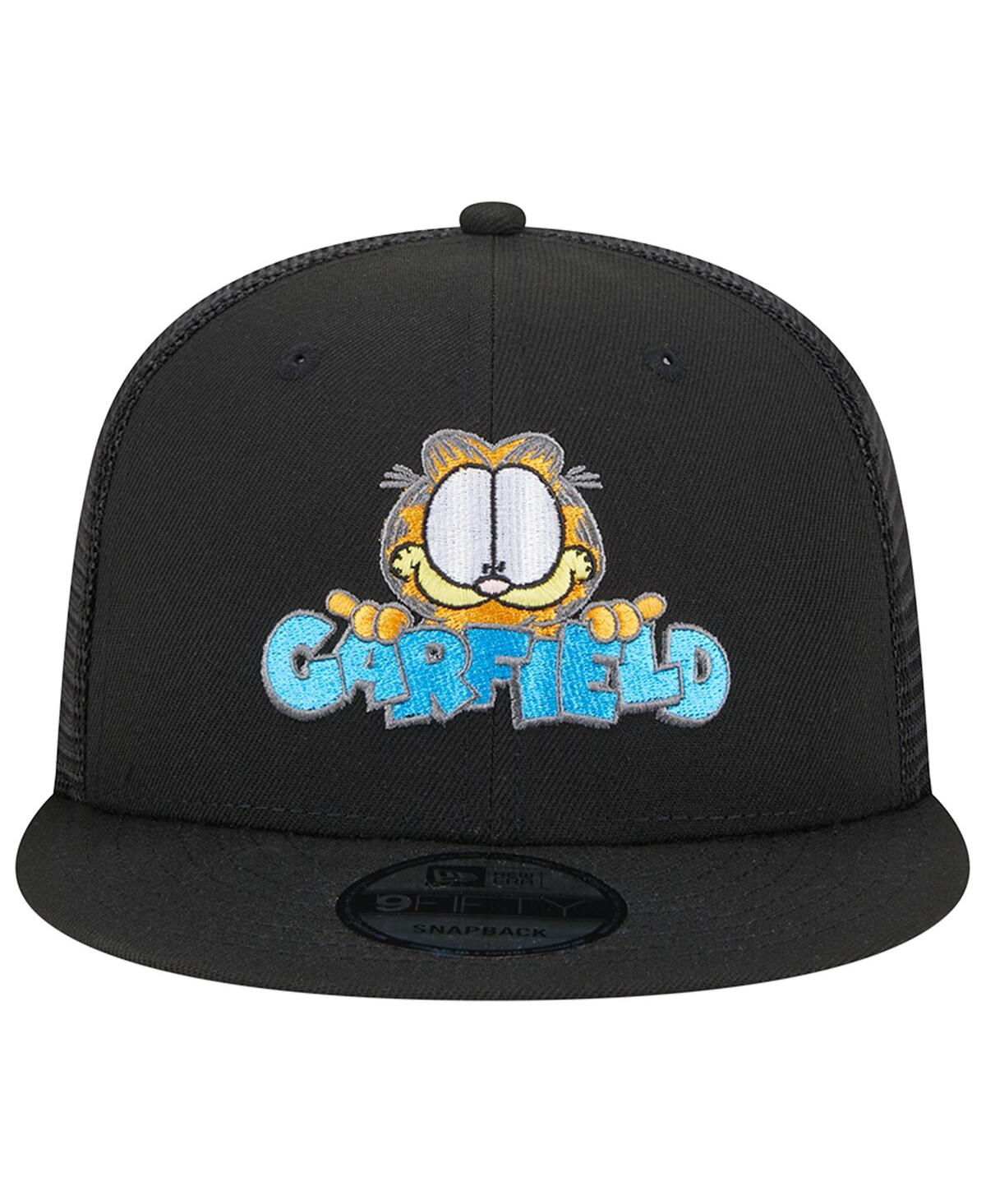 NEW ERA MEN'S NEW ERA BLACK GARFIELD WORDMARK TRUCKER 9FIFTY SNAPBACK HAT 