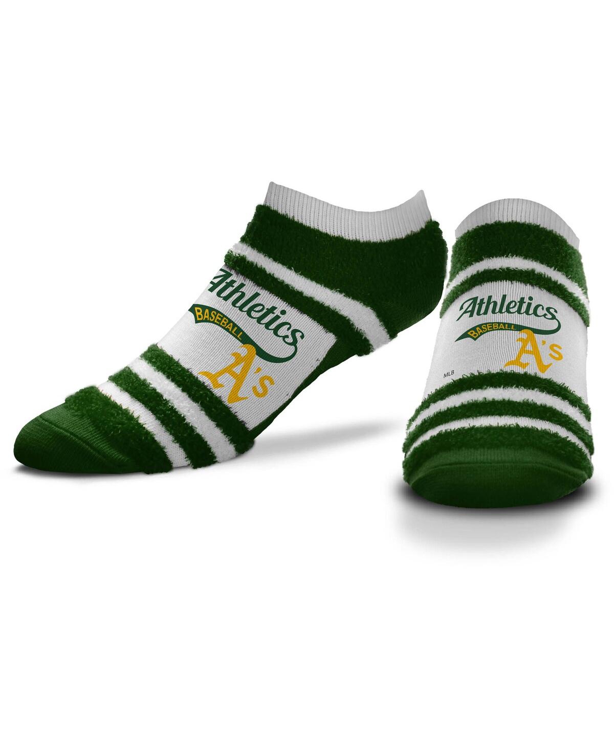 For Bare Feet Women's  Oakland Athletics Block Stripe Fuzzy Ankle Socks In Green