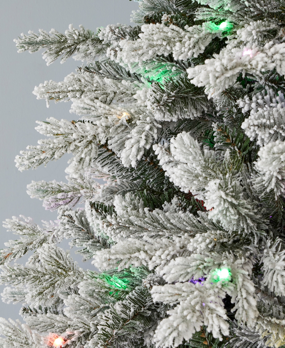 Shop Seasonal The Bluffton Flocked Pine 7' Pe, Pvc Tree, 2289 Tips, 350 Rgbw Lights, Metal Stand, Ez-connect In White