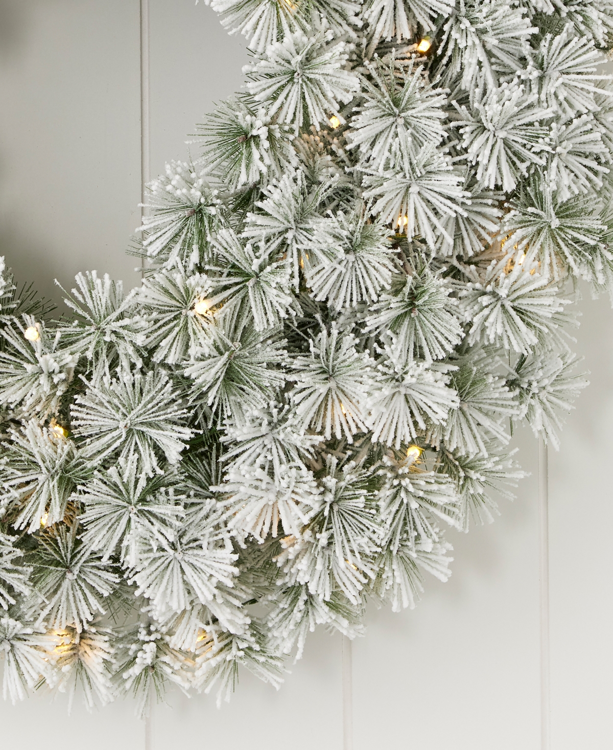 Shop Seasonal Flocked Winter Fir 24" Flocked Hard Needle Wreath 160 Tips, 50 Clear Lights Ul In White