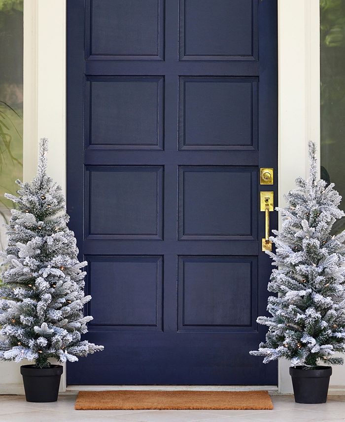 Seasonal Estes Pine Flocked 4' PreLit PE, PVC Porch Tree in Urn, 312