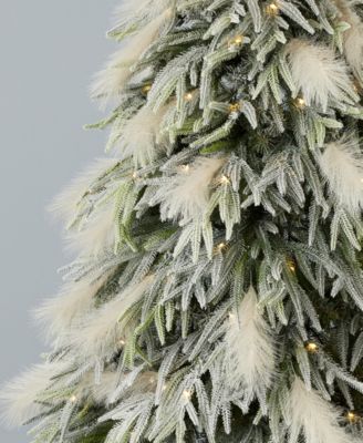 Pine and Pampas 7.5' Pre-Lit Flocked PE Mixed PVC Tree, 5580 Tips, 80 Pieces Pampas, 550 Warm LED, EZ-Connect, Remote, Storage Bag