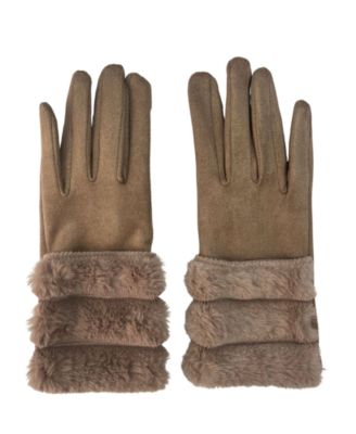 Faux Fur Cuff Faux Suede Touchscreen Glove