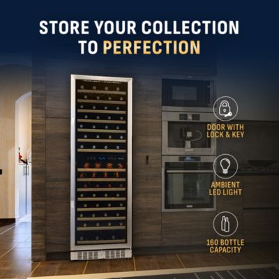 27" Built-in 160 Bottle Dual Zone Compressor Wine Fridge in Stainless Steel, Quiet Operation with Smooth Rolling Shelves