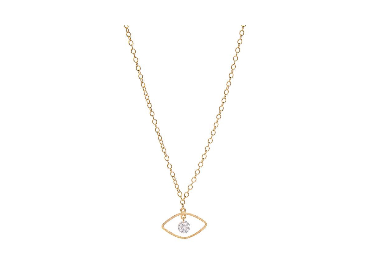 Satin Cubic Zirconia Evil Eye Pendant Necklace - Gold with clear cubic zirconia