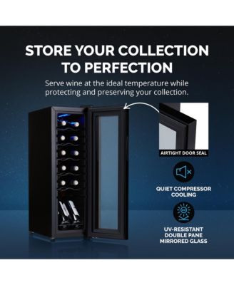 Shadow Series 12-Bottle Wine Cooler, Freestanding Wine Fridge with Digital Temperature Control & Double-Layer Glass Door