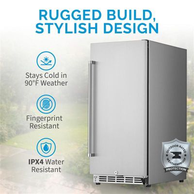 15" 3.2 Cu. Ft. Commercial Stainless Steel Built-in Beverage Refrigerator, Weatherproof and Outdoor Rated