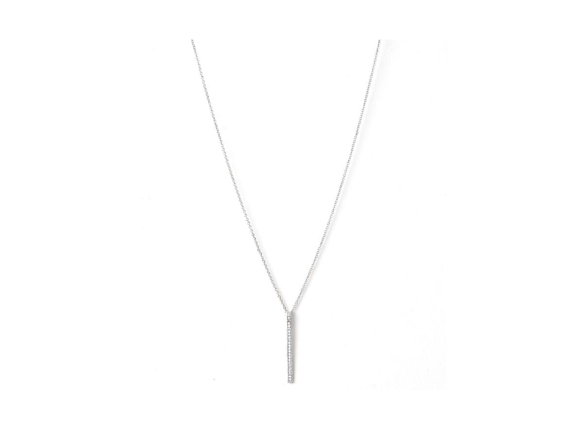 Rhodium Cubic Zirconia Bar Pendant Necklace - Silver with clear cubic zirconia