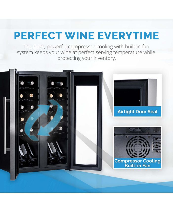 Newair 24 Bottle Wine Cooler Refrigerator, French Door Dual Temperature Zones, Freestanding Wine
