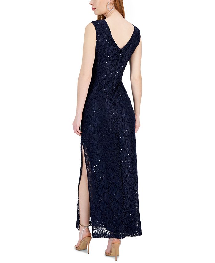 Connected Womens Printed Lace Gown Yellow Size 8 main image 0