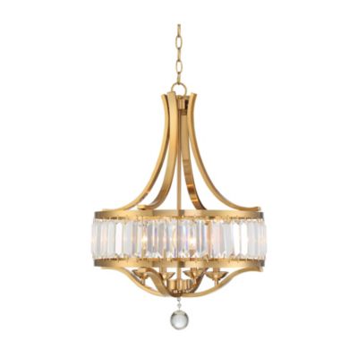 Prava Warm Brass Pendant Chandelier 21 1/2" Wide Modern Crystal 4-Light Fixture for Dining Room House Foyer Kitchen Island Bedroom
