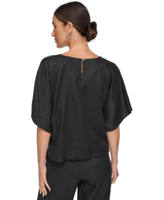 Linen Drop Shoulder Short Sleeve Top