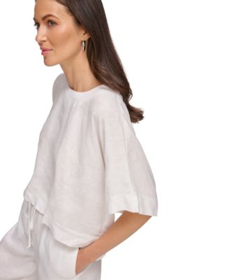 売れ筋商品|||ダナ キャラン ニューヨーク カットソー トップス レディース Linen Drop Shoulder Short Sleeve Top White DKNY Linen Drop Shoulder Short Sleeve Top - Macy's