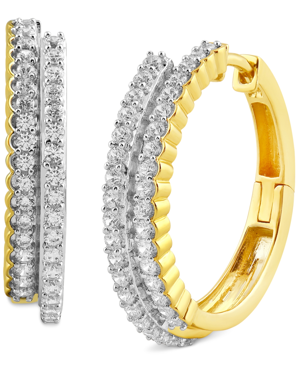 Macy's Diamond Double Row Small Hoop Earrings (1 Ct. T.w.) In 10k Gold, 0.86" In K Yellow Gold