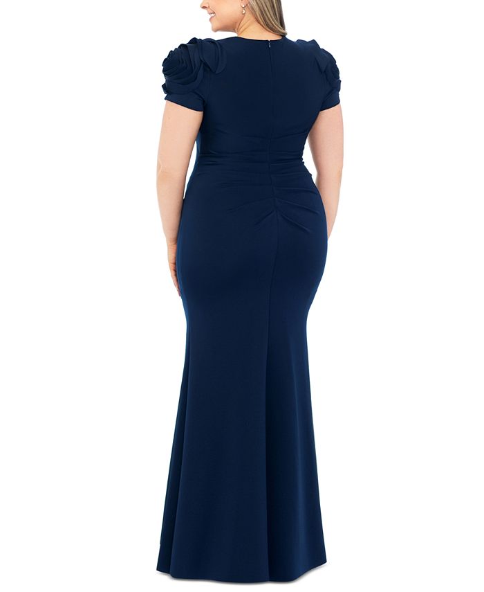 XSCAPE Plus Size 3DFlower ShortSleeve SidePleated Gown Macy's