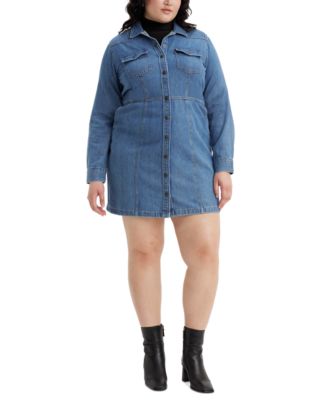 Levi's Plus Flynn western denim dress in mid blue