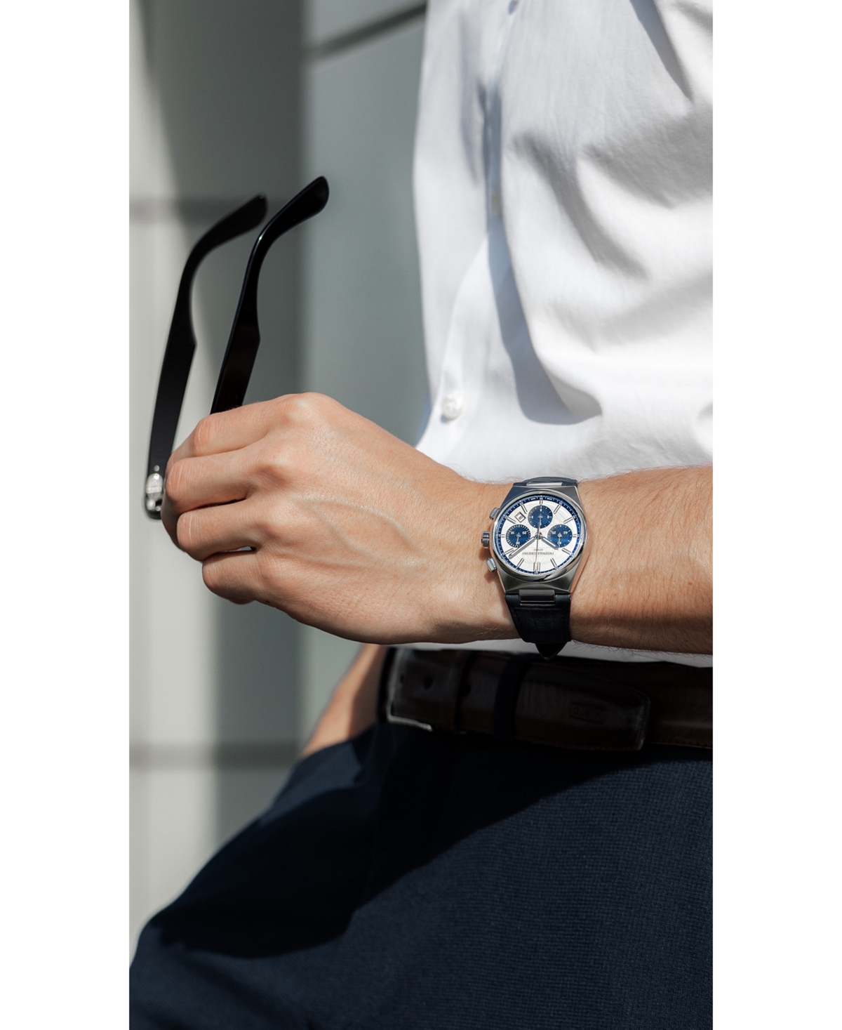 Shop Frederique Constant Men's Swiss Automatic Chronograph Highlife Navy Leather Strap Watch 41mm