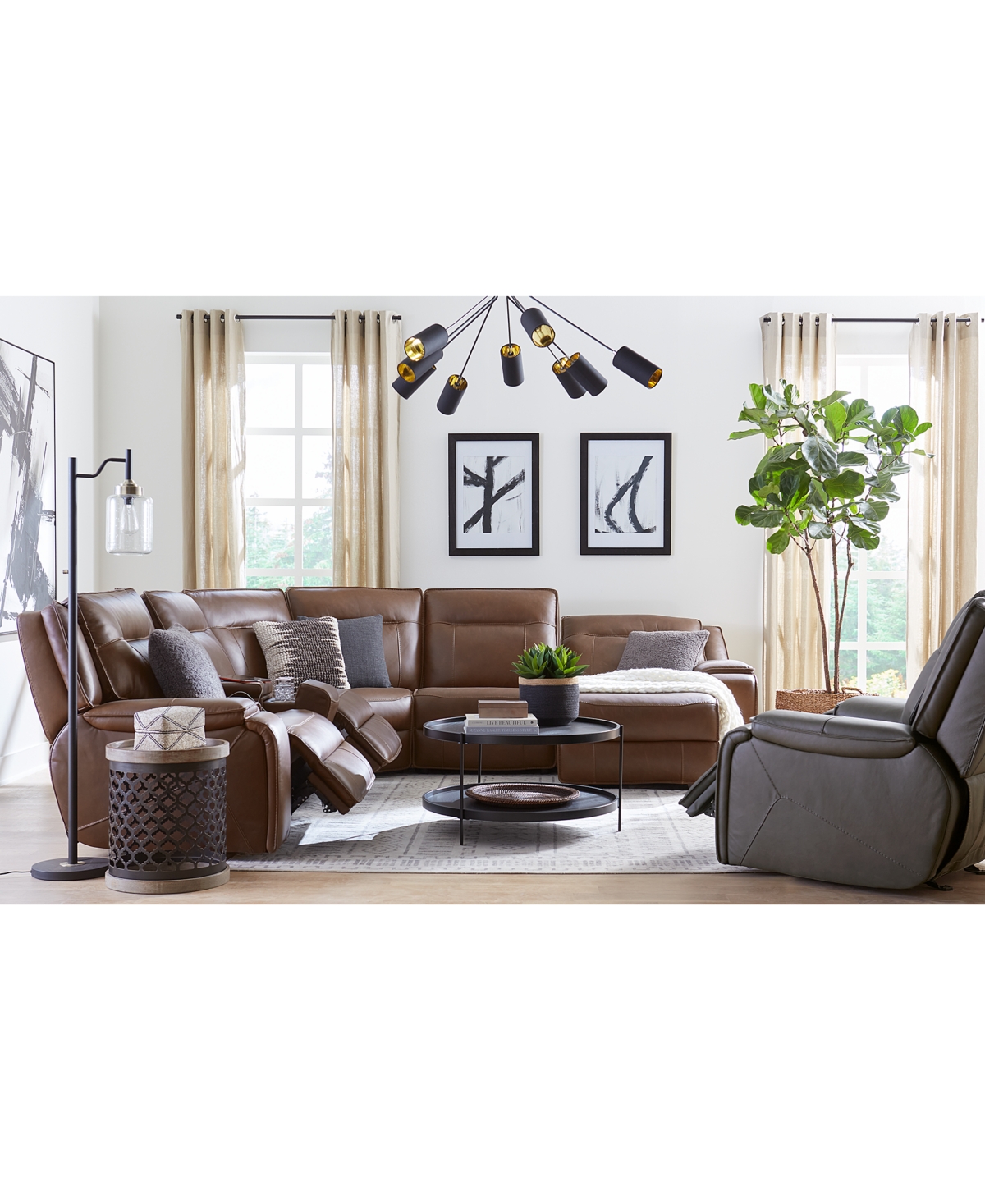 MACY'S CLOSEOUT! HANSLEY 6-PC ZERO GRAVITY LEATHER SECTIONAL WITH 2 POWER RECLINERS, CREATED FOR MACY'S 
