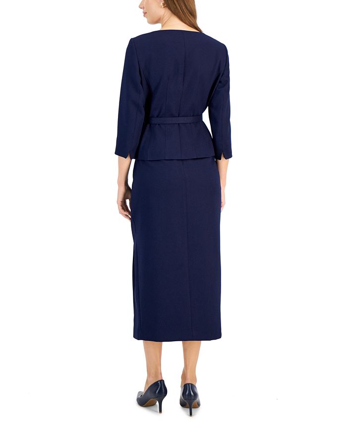 Le Suit Women's 3/4-Sleeve Belted Jacket & Midi Skirt - Macy's