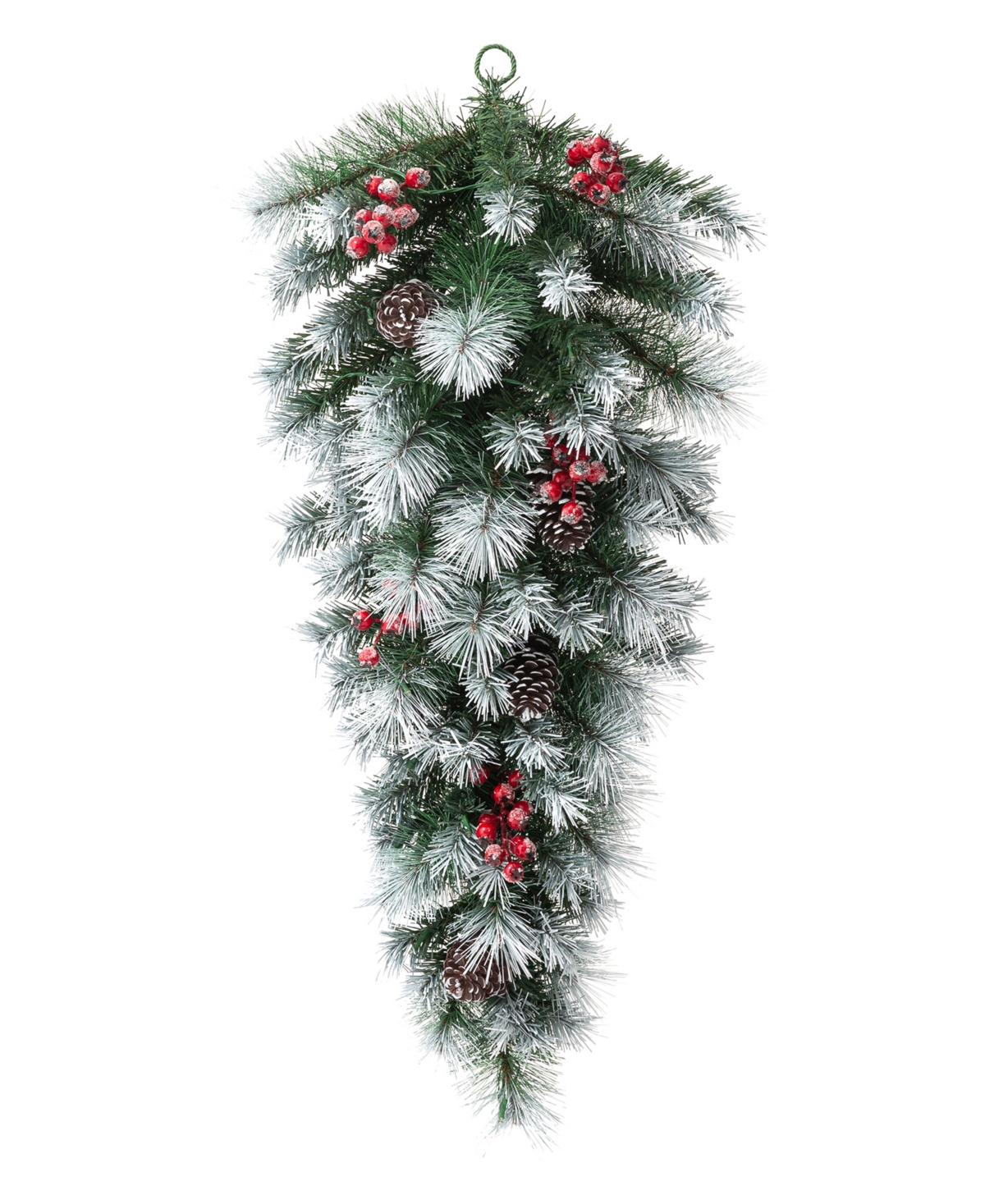Glitzhome Pre-Lit Pinecones and Red Berries Artificial Christmas Teardrop Swag with 50 Warm White Lights and Timer