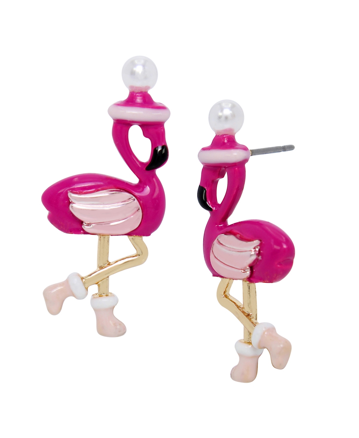 Faux Stone Santa Flamingo Stud Earrings - Pink