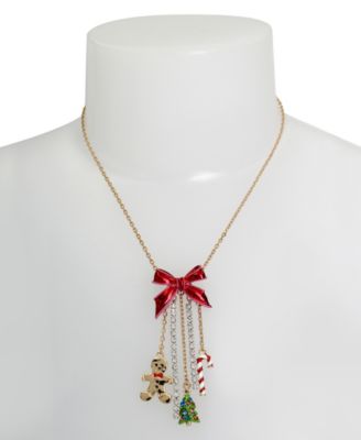 Betsey Johnson Faux Stone Christmas Charm Fringe Pendant - Macy's