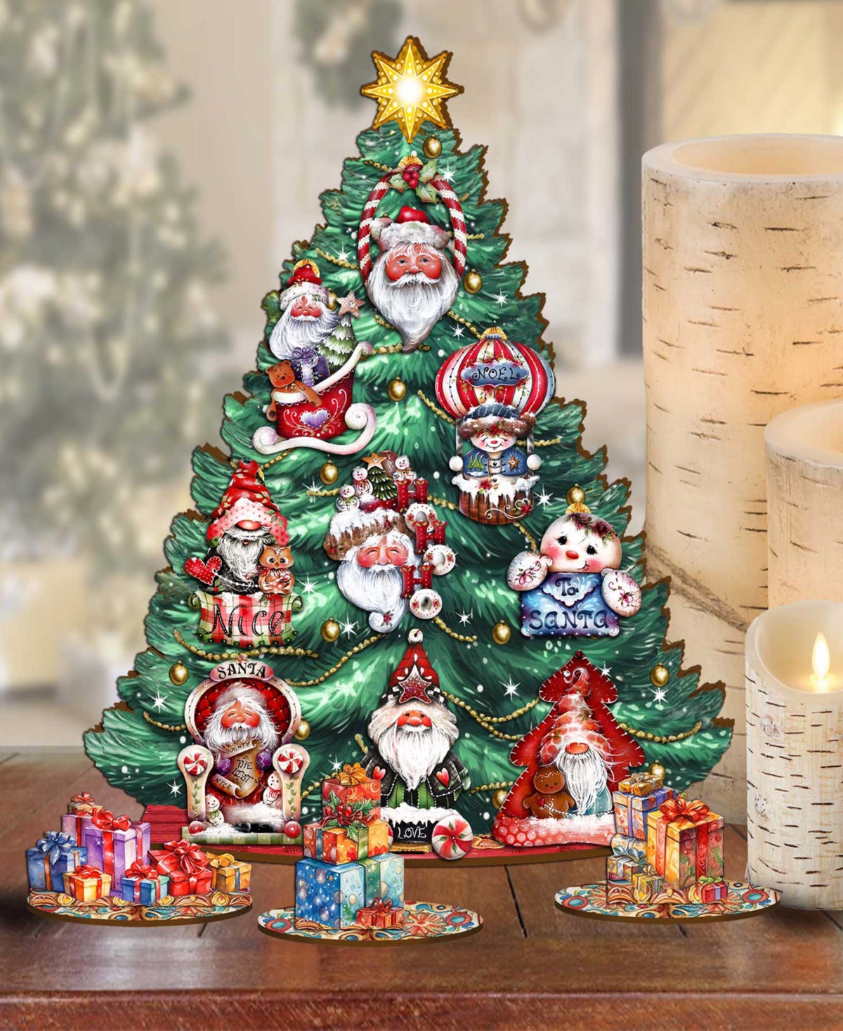 Designocracy Christmas Themed Wooden Christmas Tree With Ornaments Set Of 13 Art By Jammie Mill Price In Multi Color