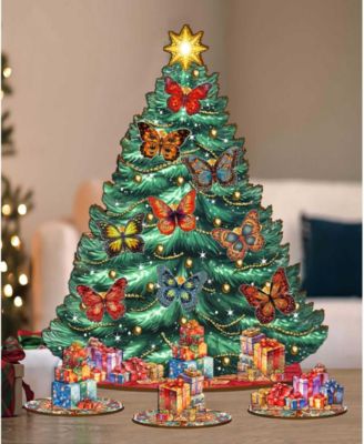 Butterfly Themed Wooden Christmas Tree with Ornaments Set of 13 G. DeBrekht