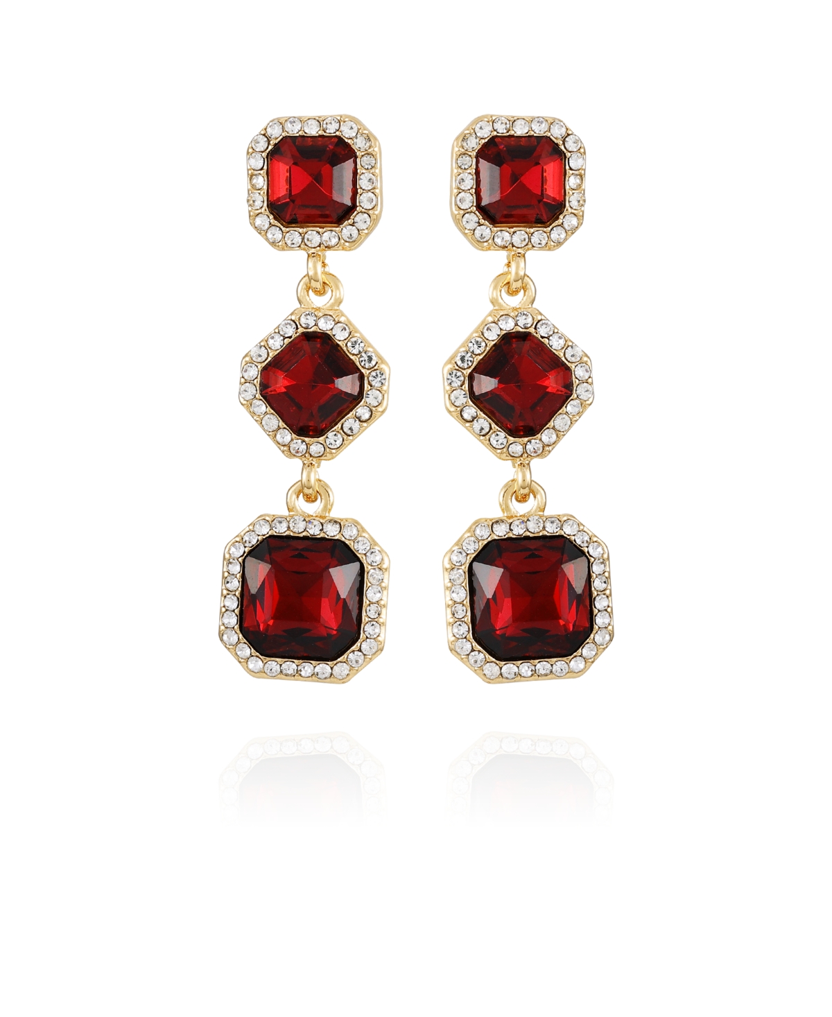 T Tahari Gold-tone Dark Red Glass Stone Drop Earrings