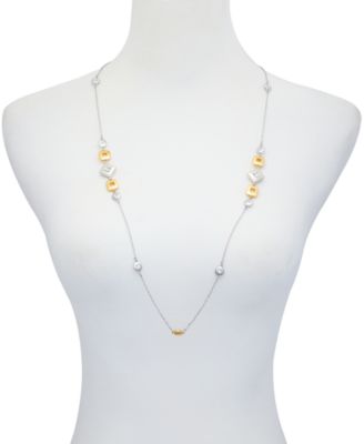 Silver-Tone Clear Glass Stone Charm Station Long Necklace