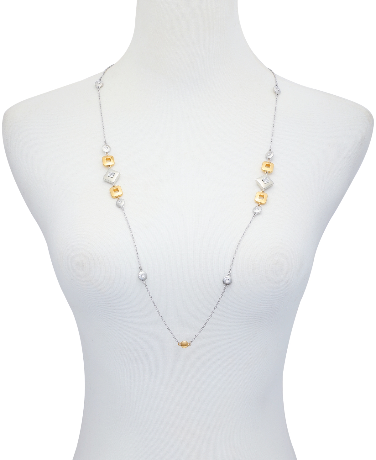 Shop T Tahari Silver-tone Clear Glass Stone Charm Station Long Necklace