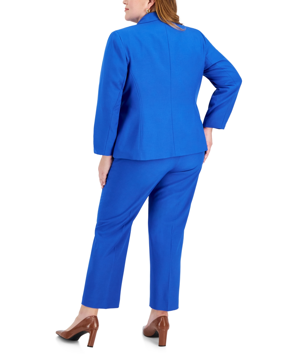 Le Suit Plus Women s Notched Lapel Blazer Pants Suit Cabana Blue Smart Closet