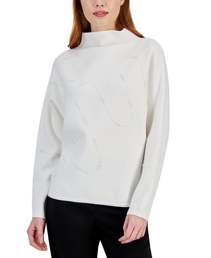 Women's Imitation-Pearl Embellished Dolman-Sleeve Sweater