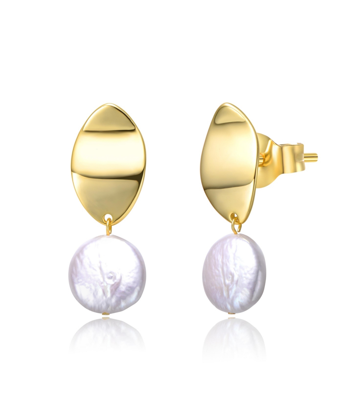 GENEVIVE STERLING SILVER & 14K GOLD-PLATED WHITE COIN PEARL MEDALLION EARRINGS