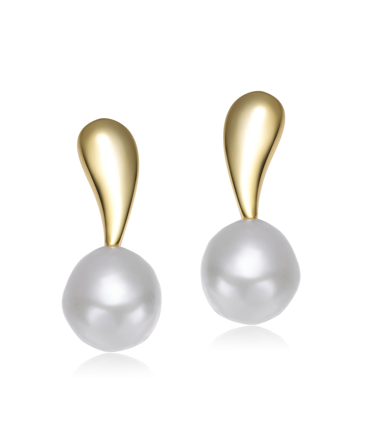 Genevive Sterling Silver 14KPlated with Genuine Freshwater Round Pearl Stud Earrings - Gold