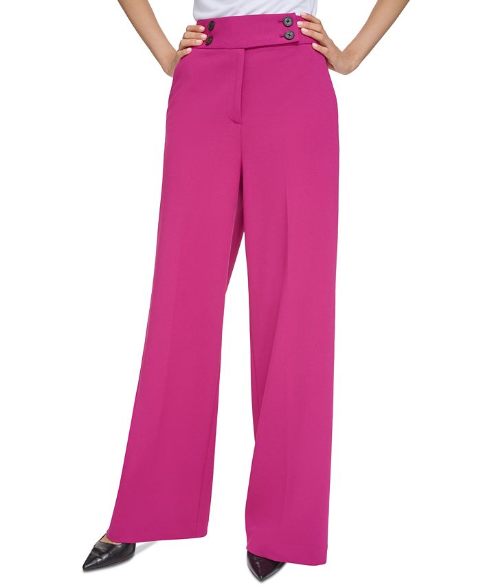 Calvin Klein Women's Pink High Rise Wide Leg Pants - Macy's