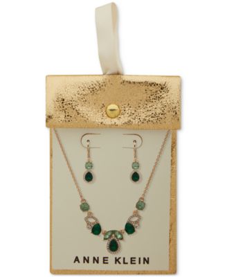 Crystal & Stone Cluster Statement Necklace & Drop Earrings Set