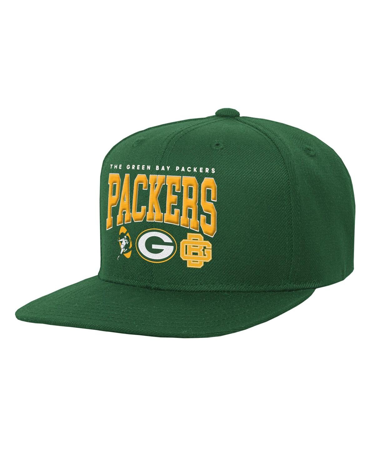 Mitchell & Ness Kids' Big Boys And Girls  Green Green Bay Packers Champ Stack Flat Brim Snapback Hat