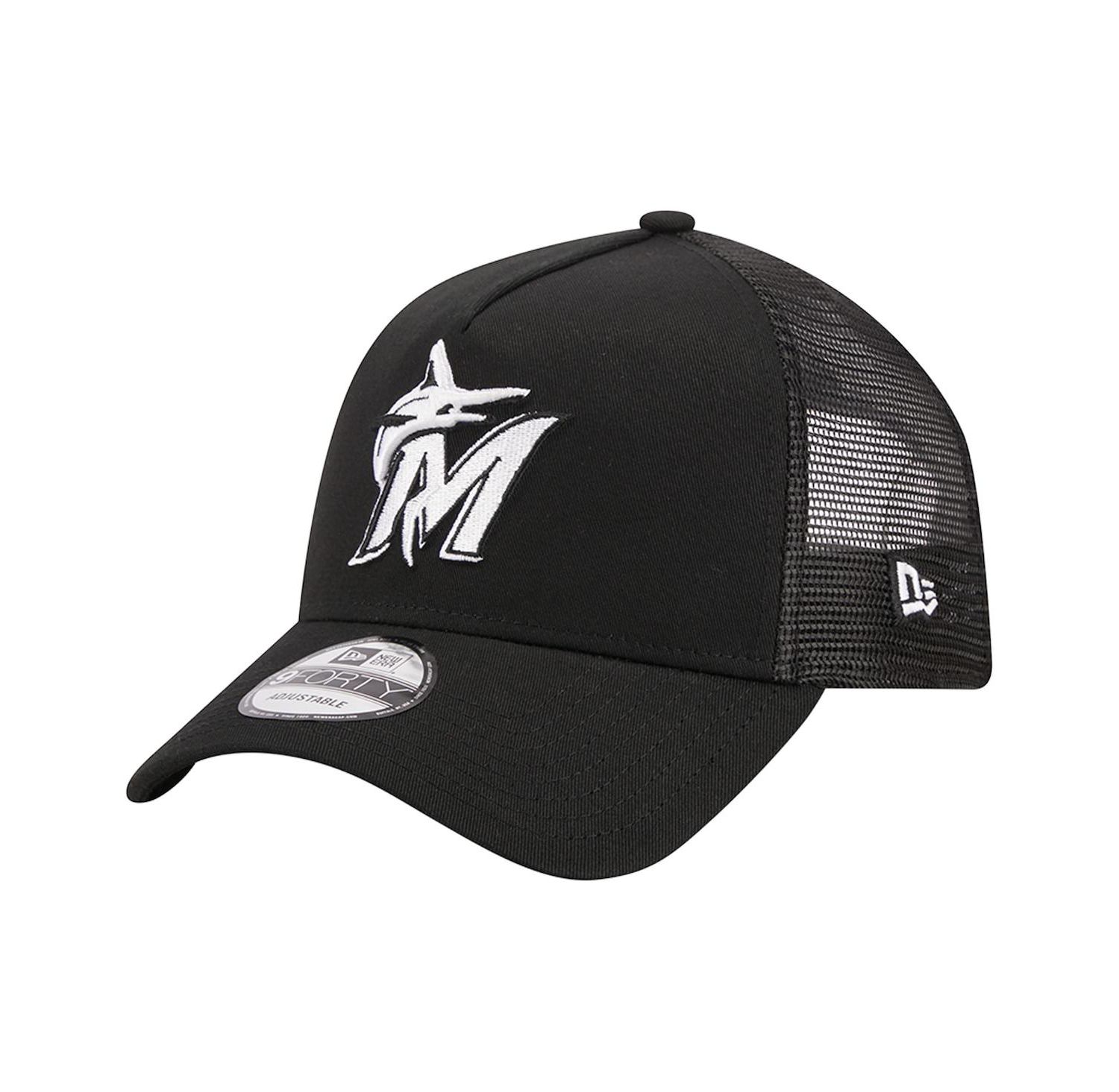 Men's Black Miami Marlins A-Frame 9FORTY Trucker Adjustable Hat