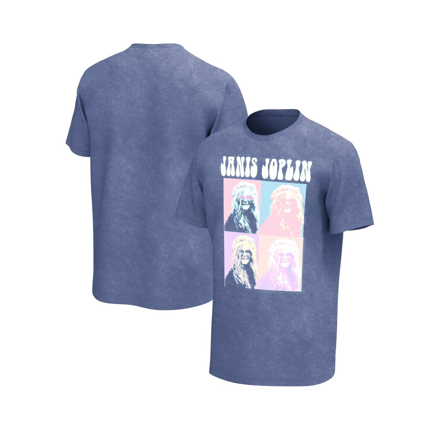 Men's Blue Janis Joplin Squares Washed Graphic T-shirt