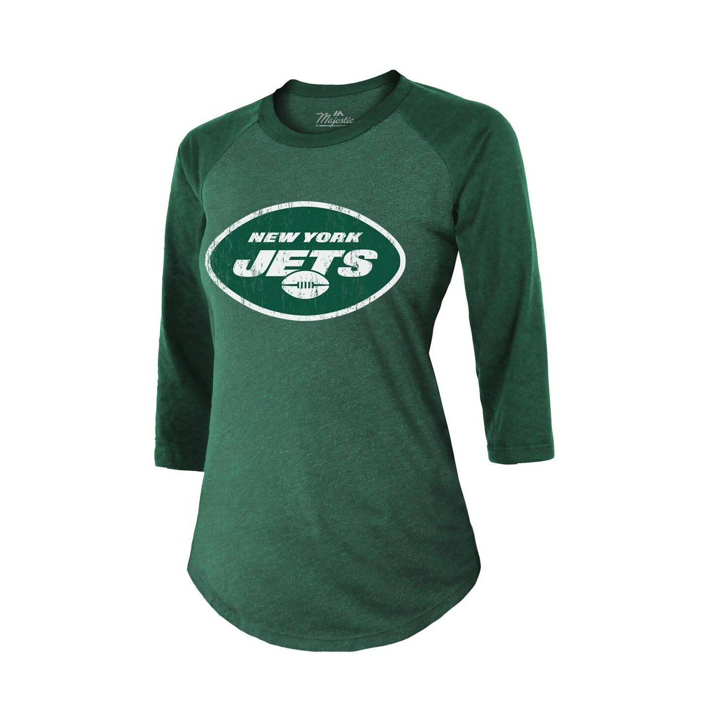 Женская футболка Majestic Threads Ahmad Sauce Gardner Green New York Jets Player Name and Number Tri-Blend Raglan 3/4-Sleeve — фото 2