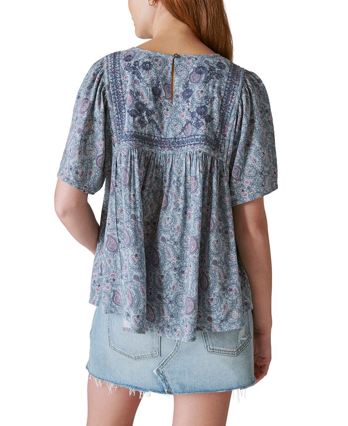Lucky Brand Women's Short Sleeve Embroidered Top Macy's