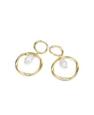 Classy Sterling Silver 14K Gold Plating and Genuine Freshwater Pearl DanglingEarrings