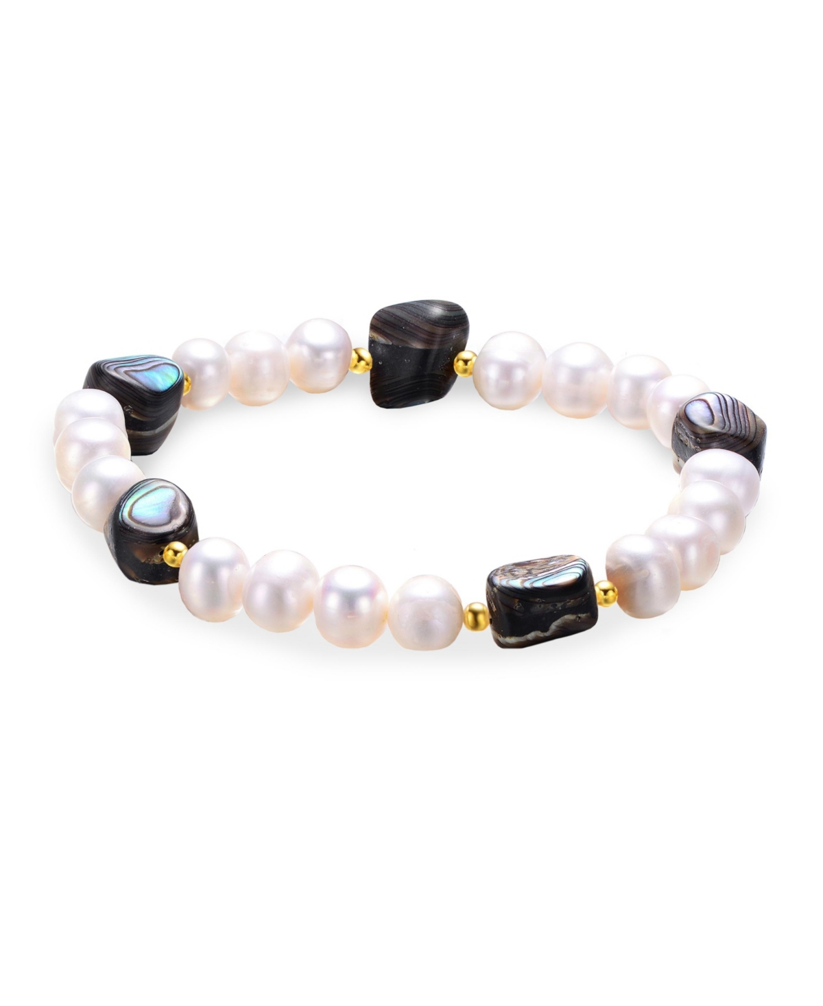 Sterling Silver White Gold Plated and Freshwater Pearl Abalone Bracelet - Black