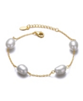 Sterling Silver 14k Yellow Gold Plated with Gray Freshwater Pearl Station Bracelet with Adjustable Extension Chain - Gold
